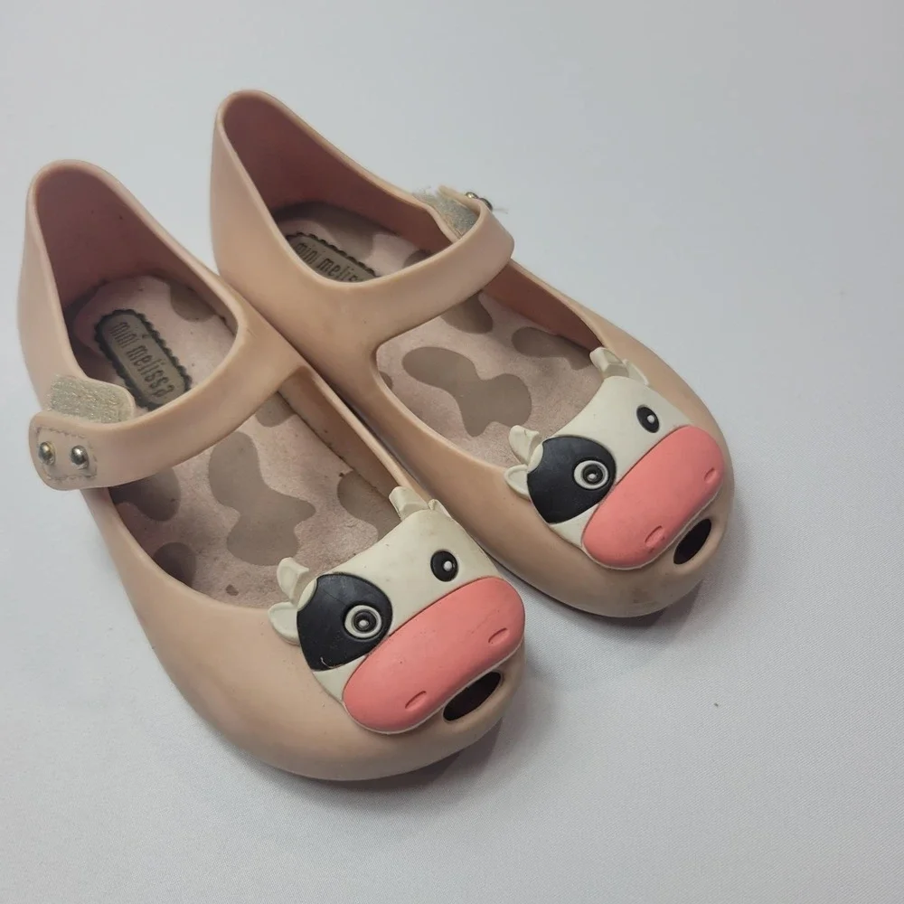 Mini Melissa Sandals Girls Size‎ 7 Cow Pink Pull On Comfort Stretch Jelly Shoes